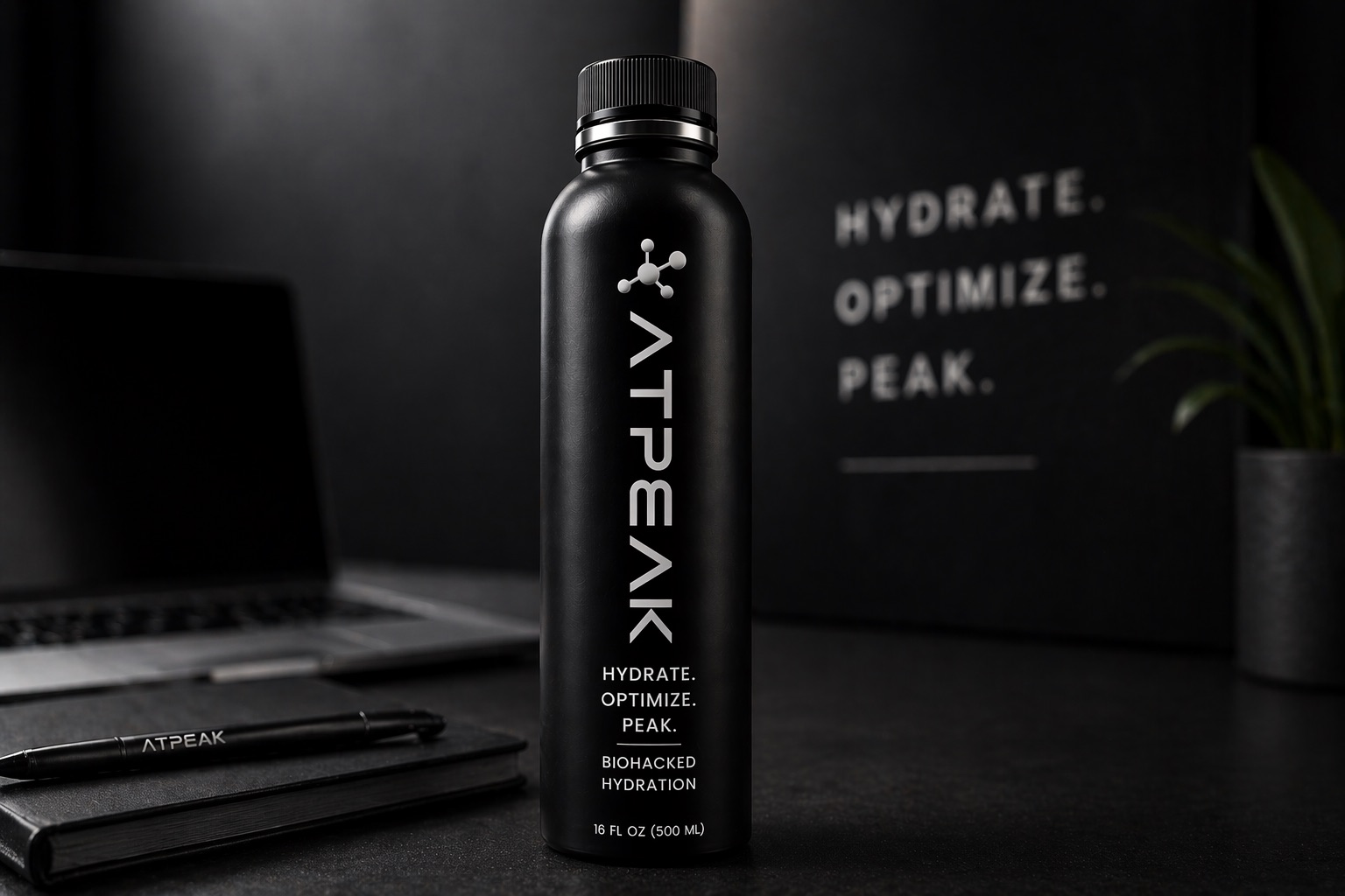 ATPEAK 16 fl oz bottle on a desk